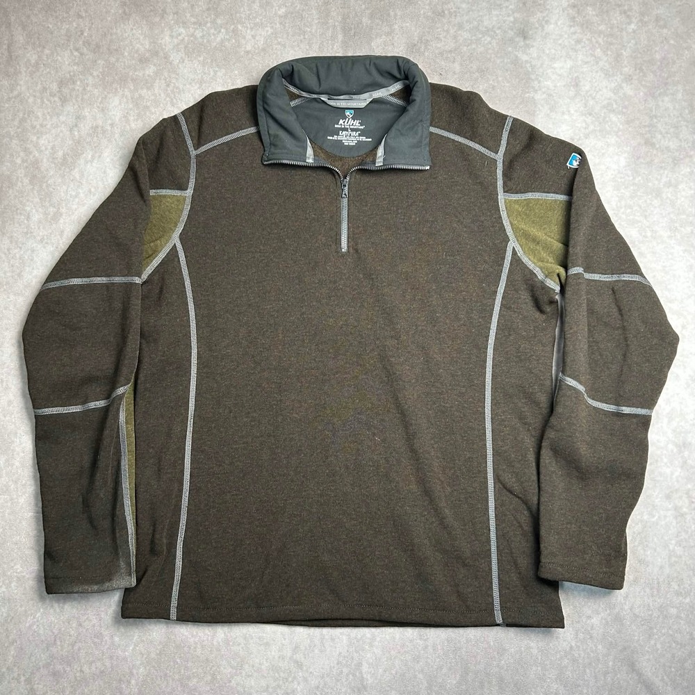 Kuhl Mens Kashmira Quarter Zip Fleece Pullover Brown Olive Green Large